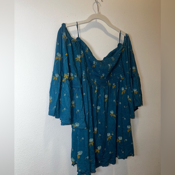 Free People Lana Printed Tunic Top Square Neck in Blue NWOT - Picture 6 of 8